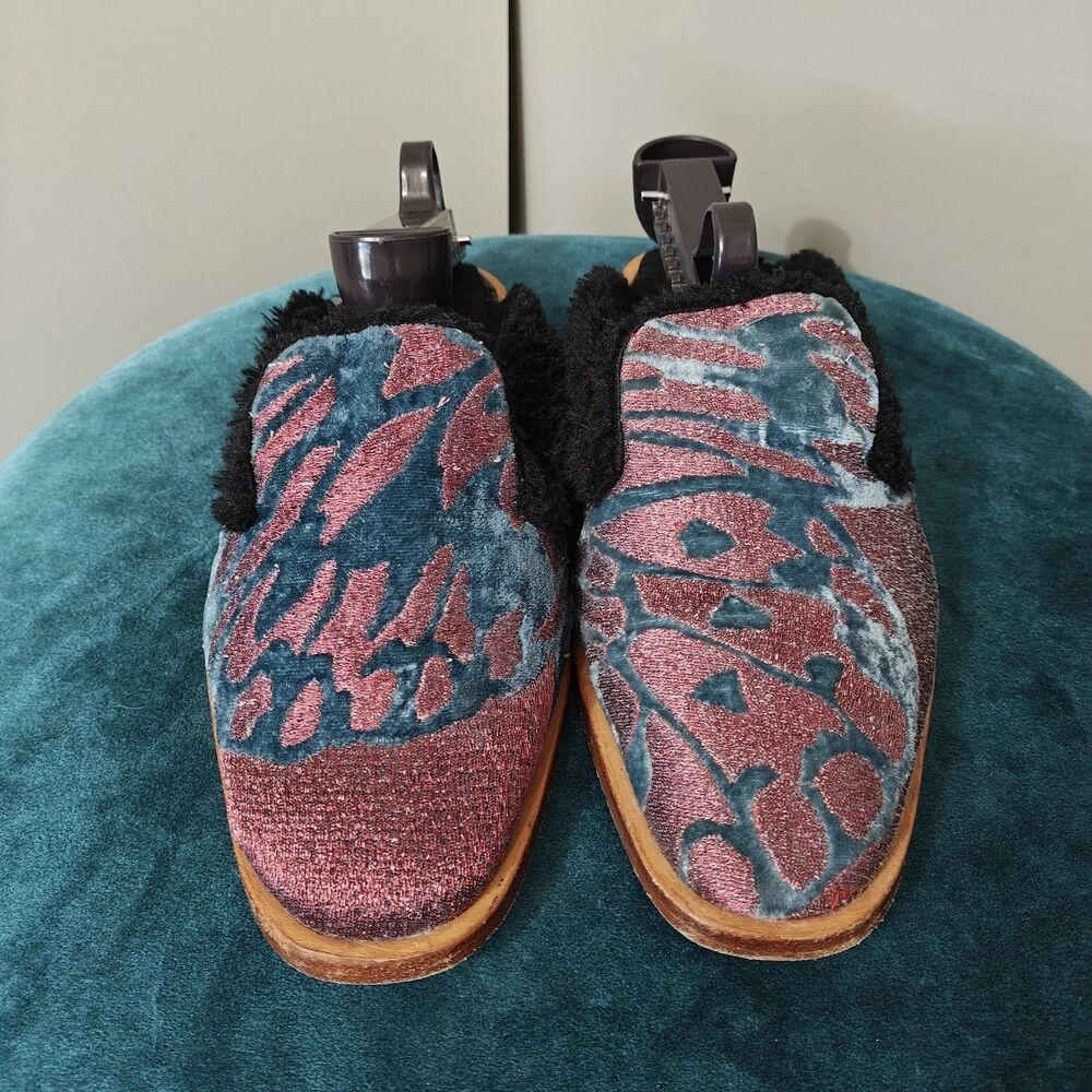 Free People Teal and Burgundy Velvet Patterned Flats